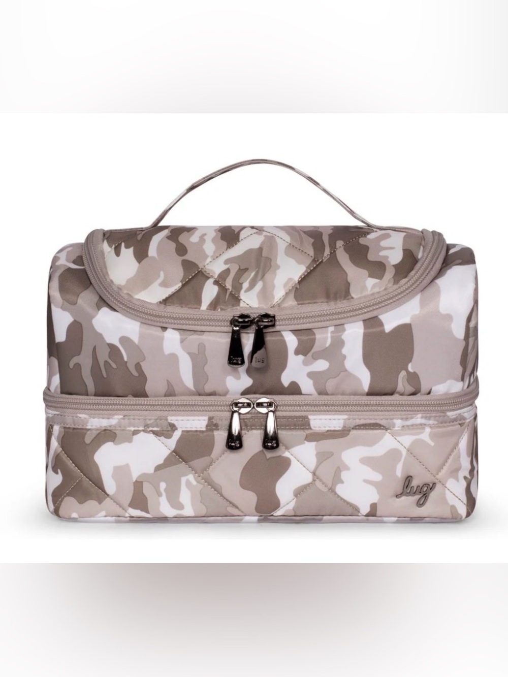 Lug Stowaway Double Decker Cosmetic Case  in Camo Taupe, NWT